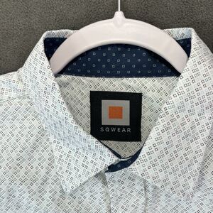 SQ WEAR Short Sleeve Button Down Shirt Men's Size Medium White/Blue